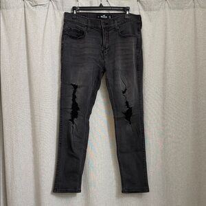 Hollister Men's Charcoal Distressed Skinny Jeans